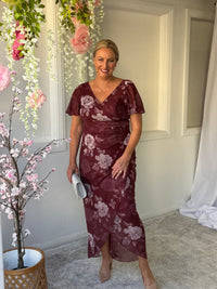 Tracey Burgundy Blossom Evening Dress