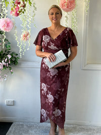 Tracey Burgundy Blossom Evening Dress