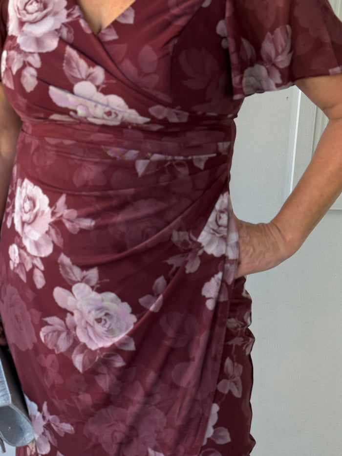 Tracey Burgundy Blossom Evening Dress