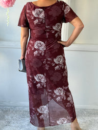 Tracey Burgundy Blossom Evening Dress