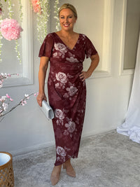 Tracey Burgundy Blossom Evening Dress