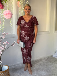 Tracey Burgundy Blossom Evening Dress