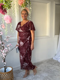 Tracey Burgundy Blossom Evening Dress