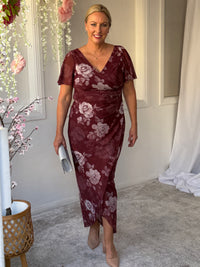 Tracey Burgundy Blossom Evening Dress
