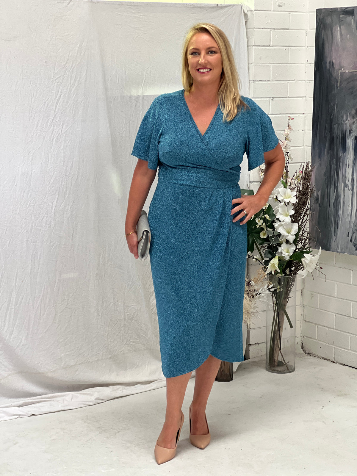 Barbara Aqua Glitter Wrap Dress Dressxox Barbara Aqua Glitter Wrap Dress Dressxox