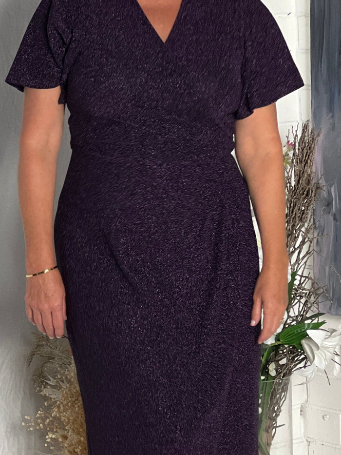 Barbara Purple Glitter Wrap Dress