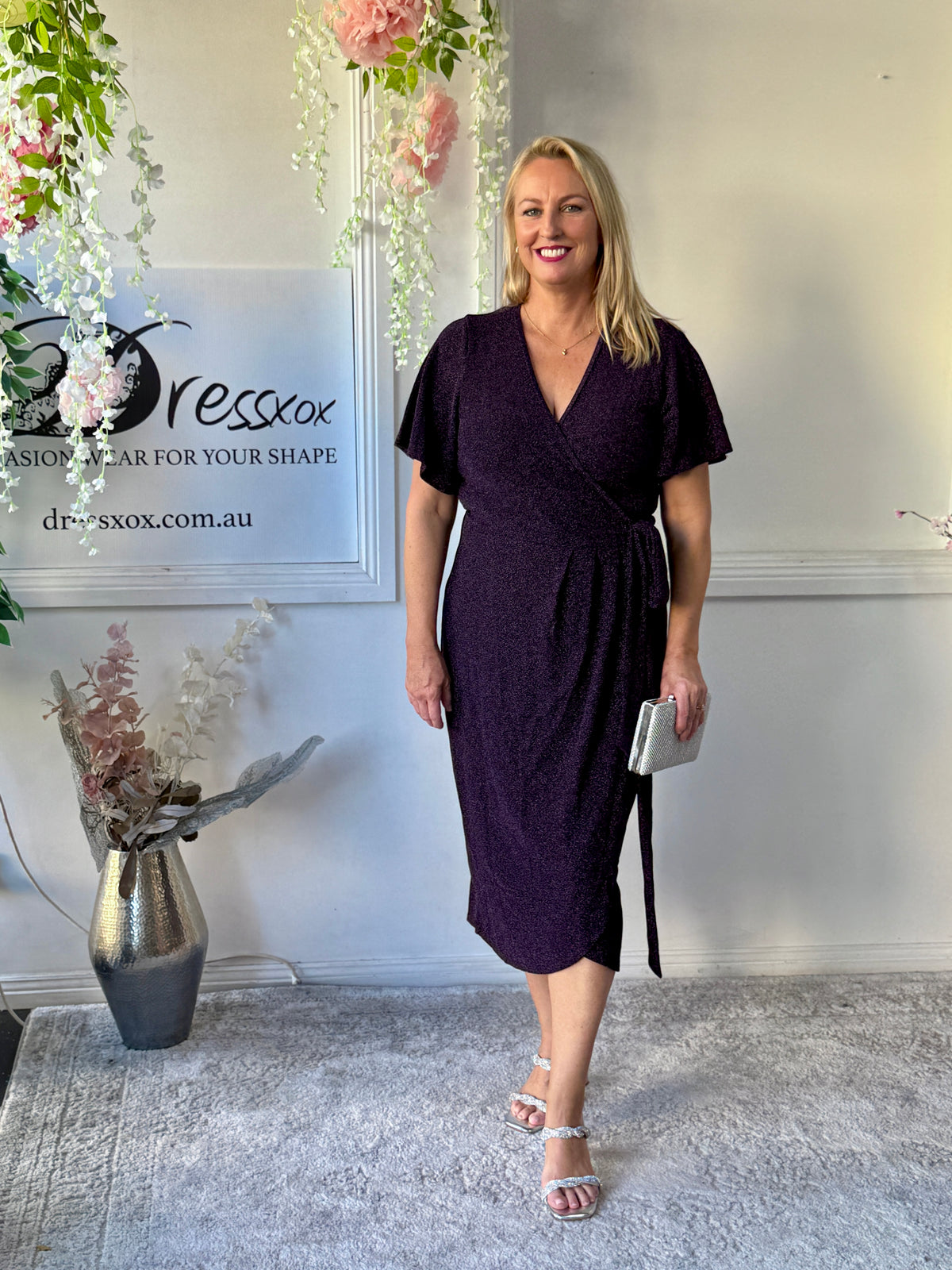 Barbara Purple Glitter Wrap Dress