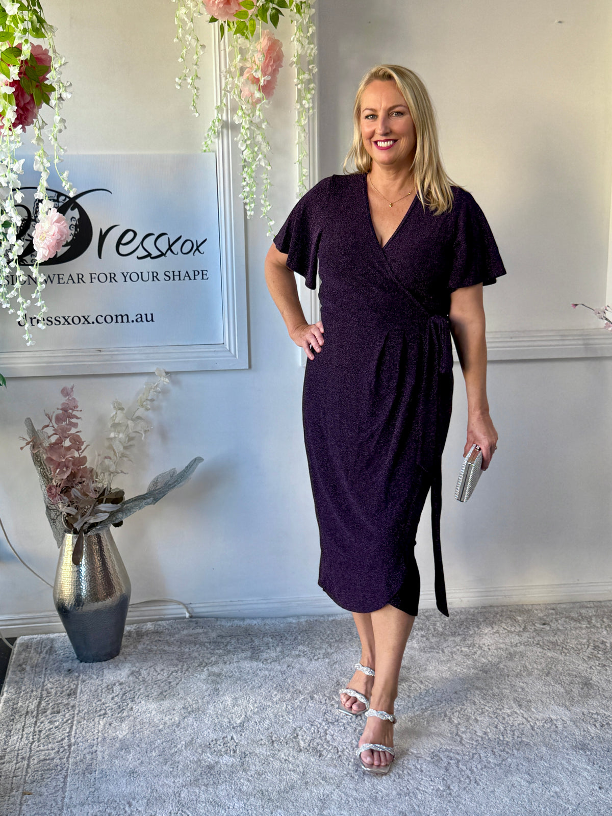 Barbara Purple Glitter Wrap Dress