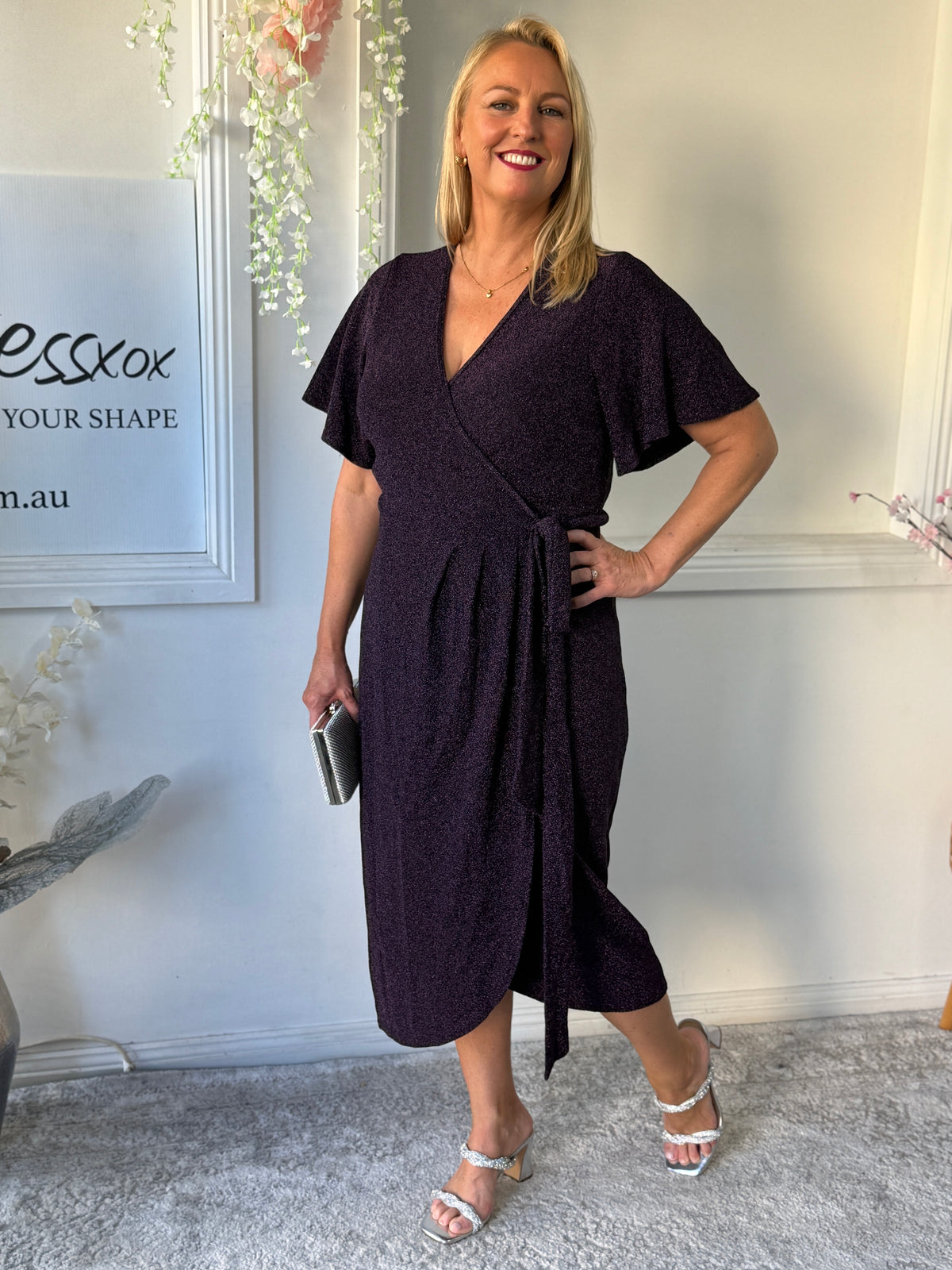 Barbara Purple Glitter Wrap Dress