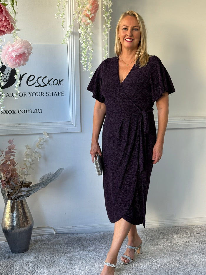 Barbara Purple Glitter Wrap Dress