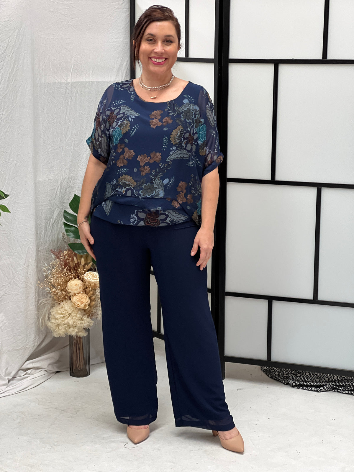 Barby Navy Silk Top