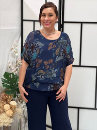 Barby Navy Silk Top