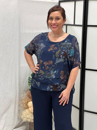 Barby Navy Silk Top