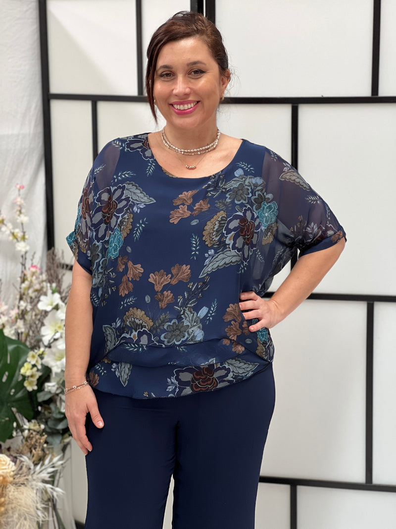 Barby Navy Silk Top