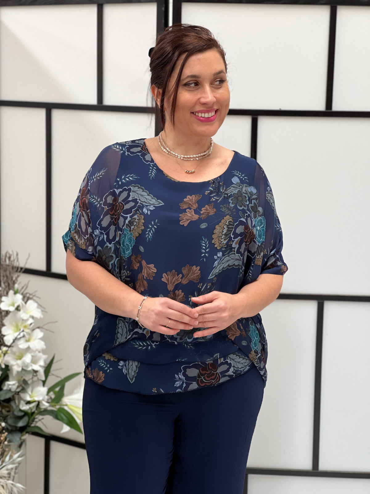 Barby Navy Silk Top