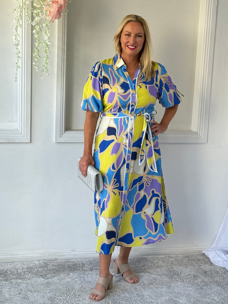Becca Yellow Abstract Shirt Dress