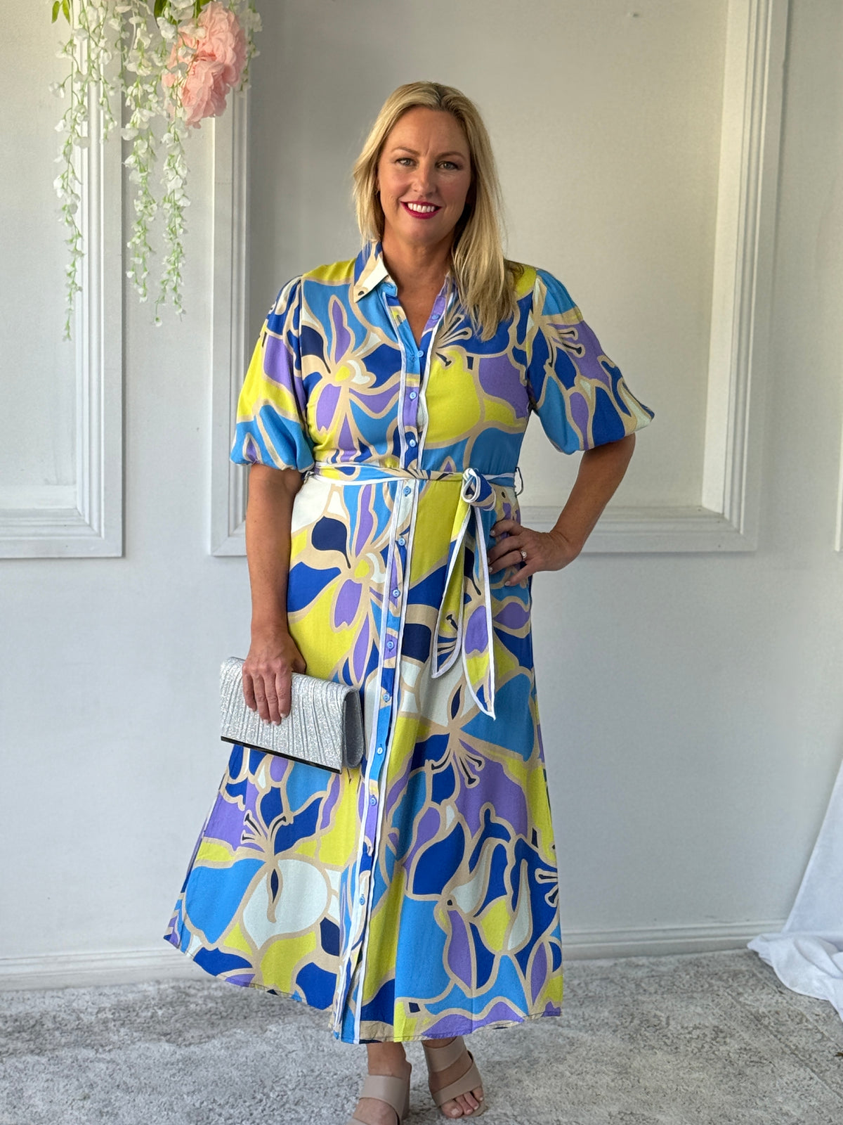 Becca Yellow Abstract Shirt Dress