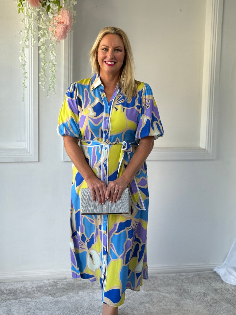 Becca Yellow Abstract Shirt Dress