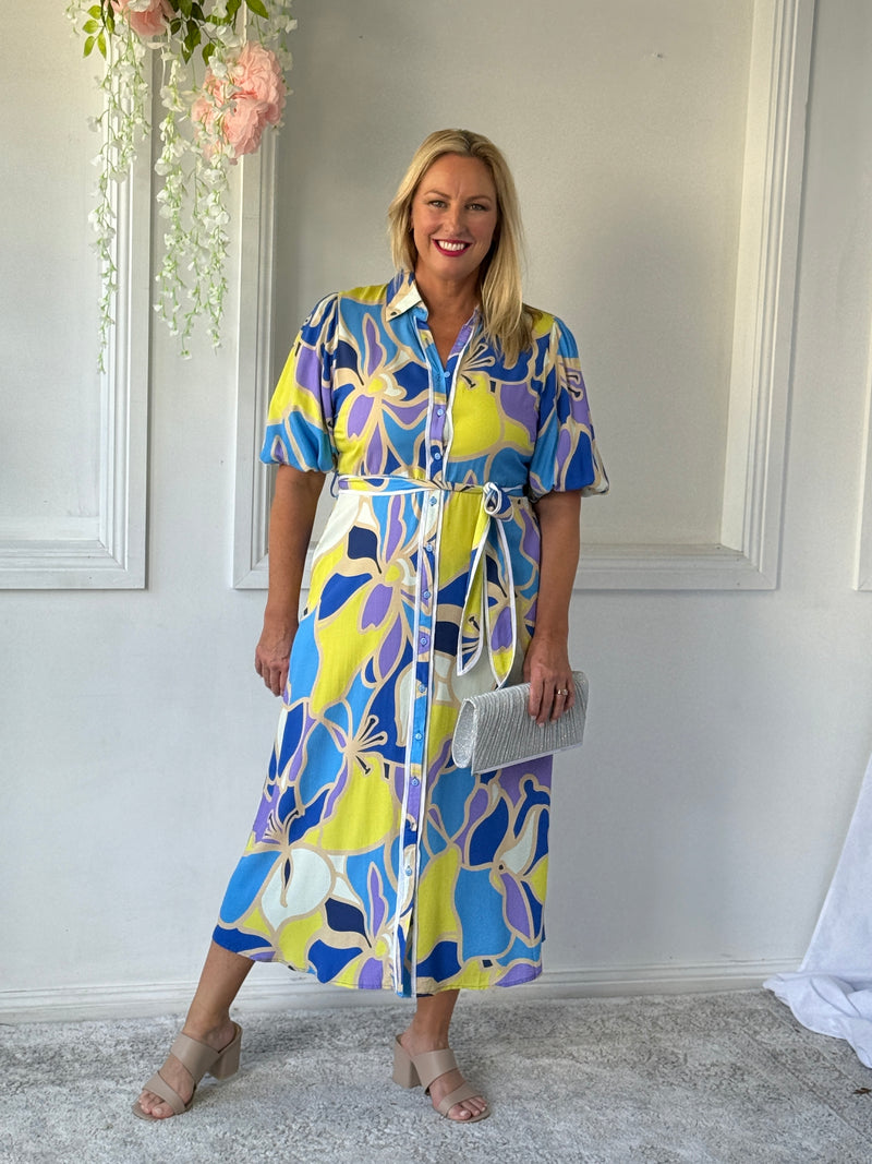 Becca Yellow Abstract Shirt Dress