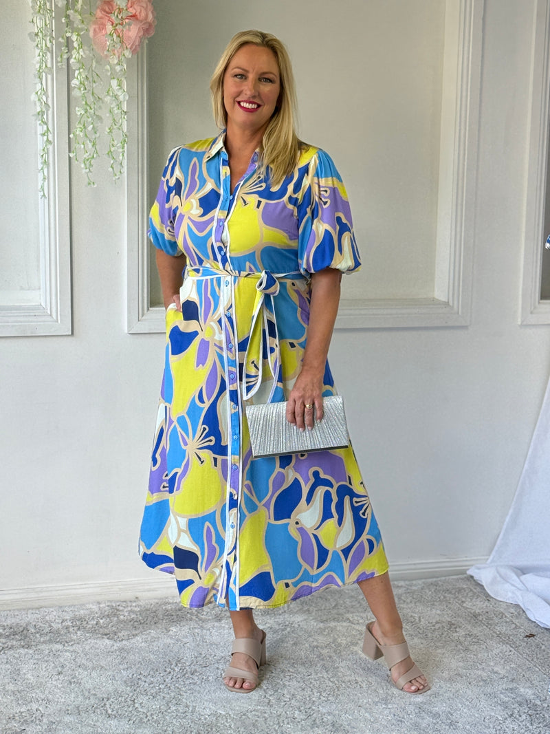 Becca Yellow Abstract Shirt Dress