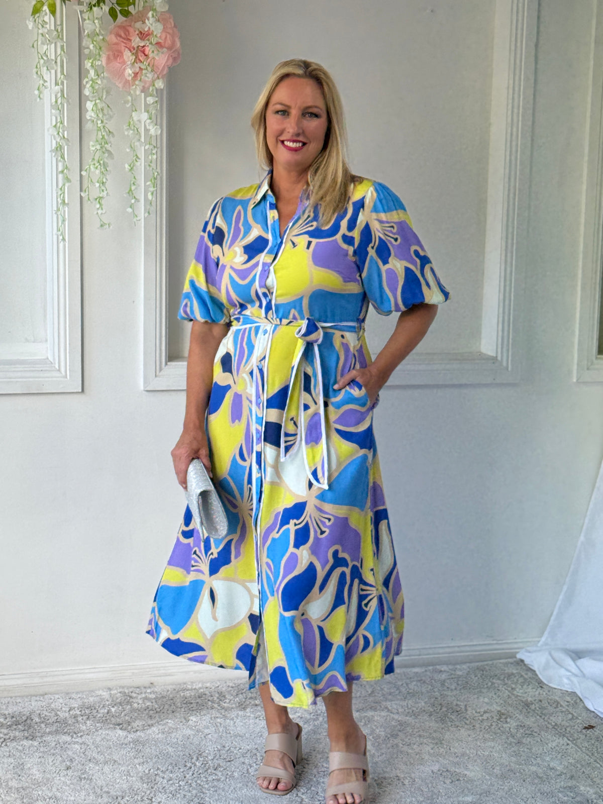 Becca Yellow Abstract Shirt Dress