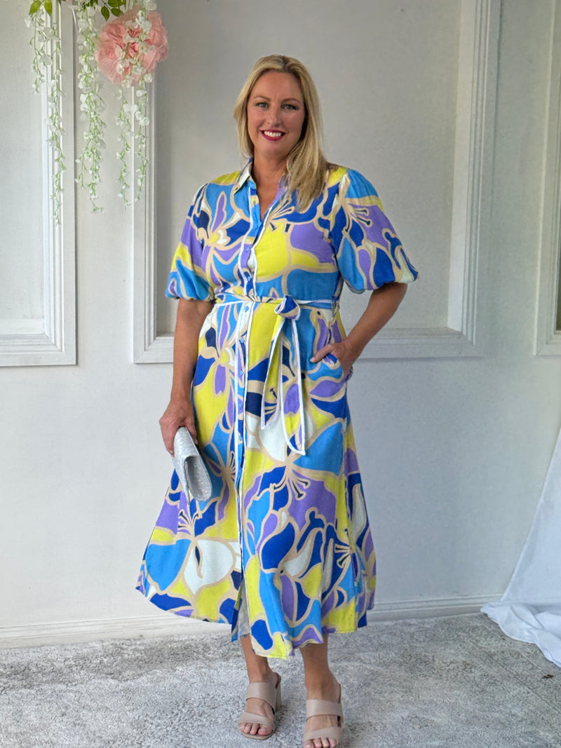 Becca Yellow Abstract Shirt Dress