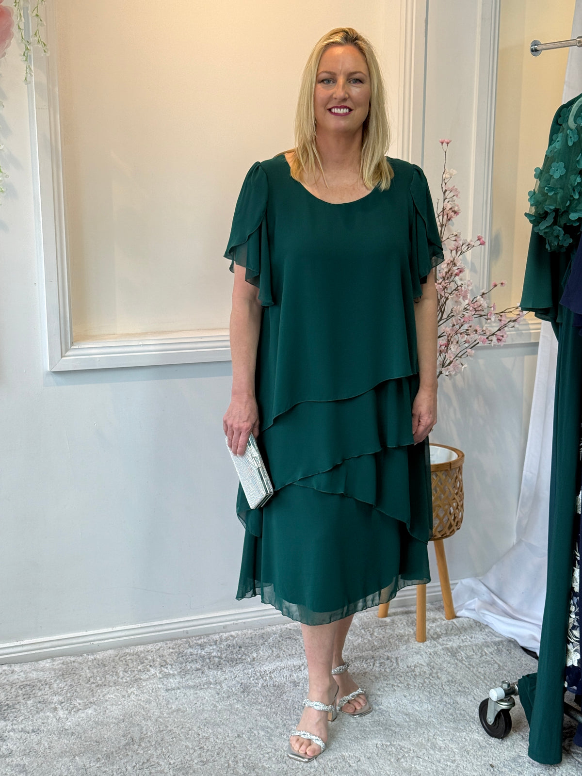 Bella Emerald Chiffon Evening Dress