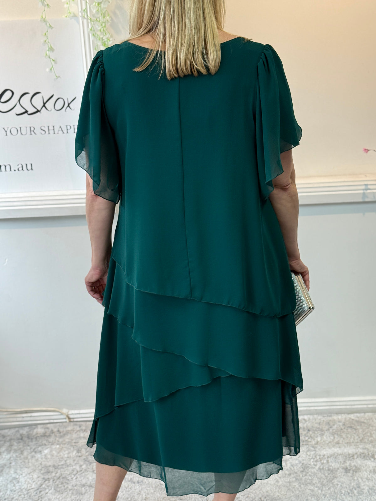 Bella Emerald Chiffon Evening Dress