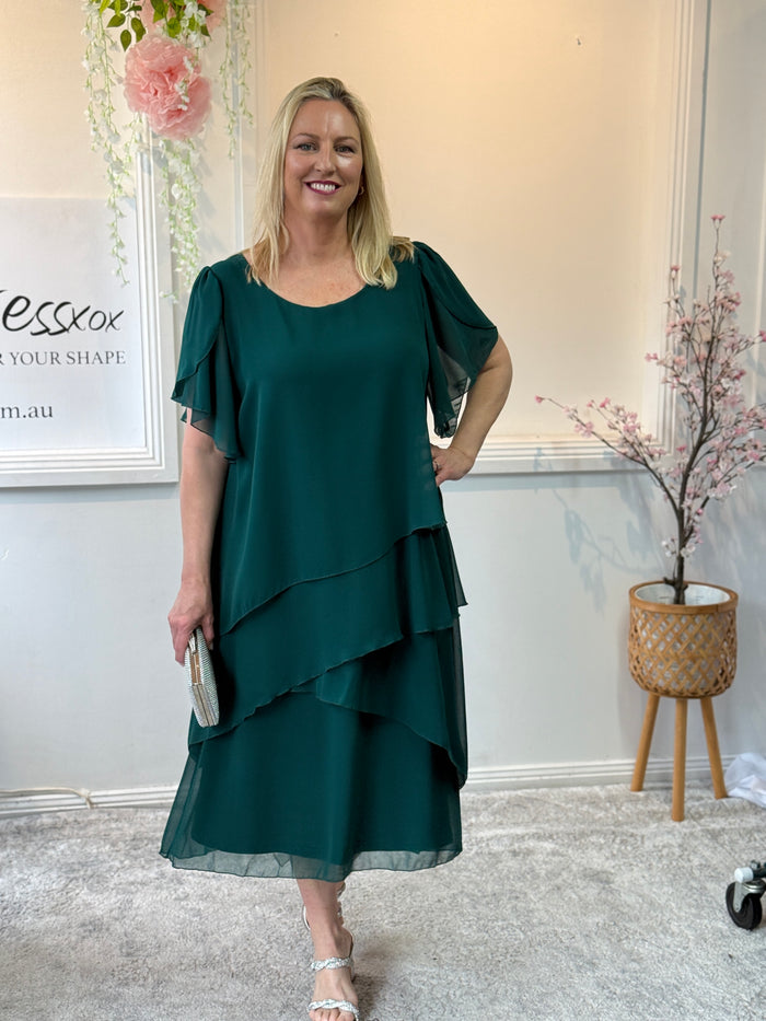 Bella Emerald Chiffon Evening Dress