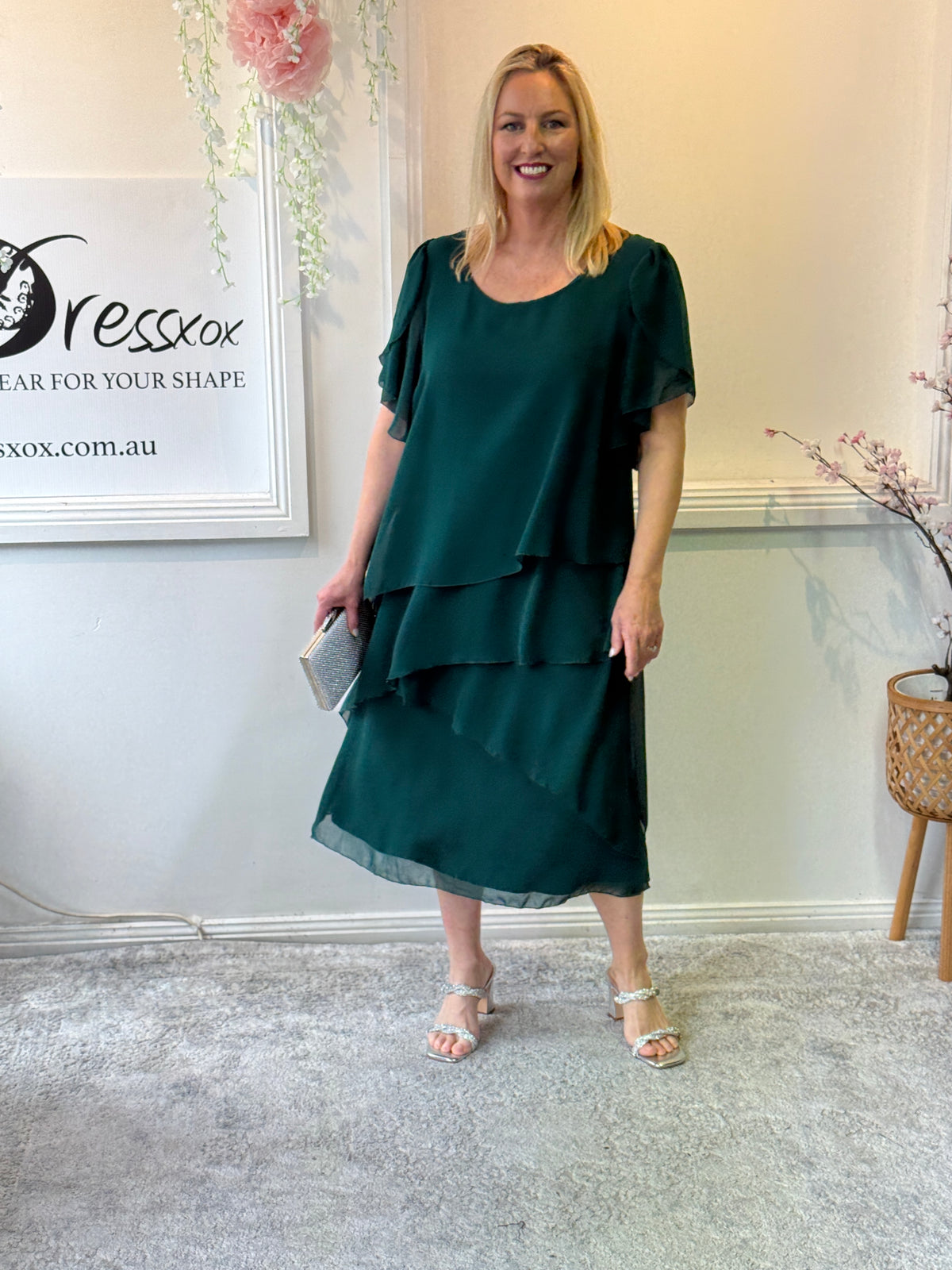 Bella Emerald Chiffon Evening Dress