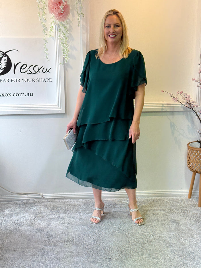 Bella Emerald Chiffon Evening Dress