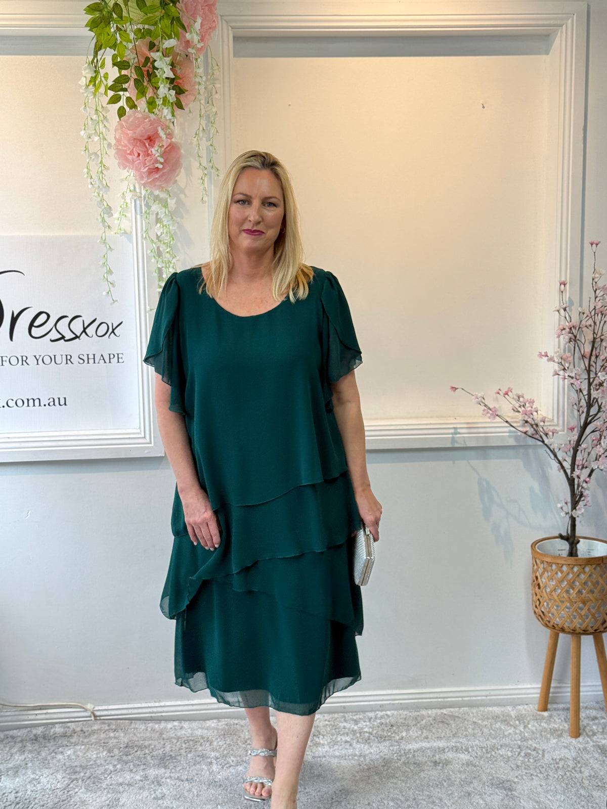 Bella Emerald Chiffon Evening Dress