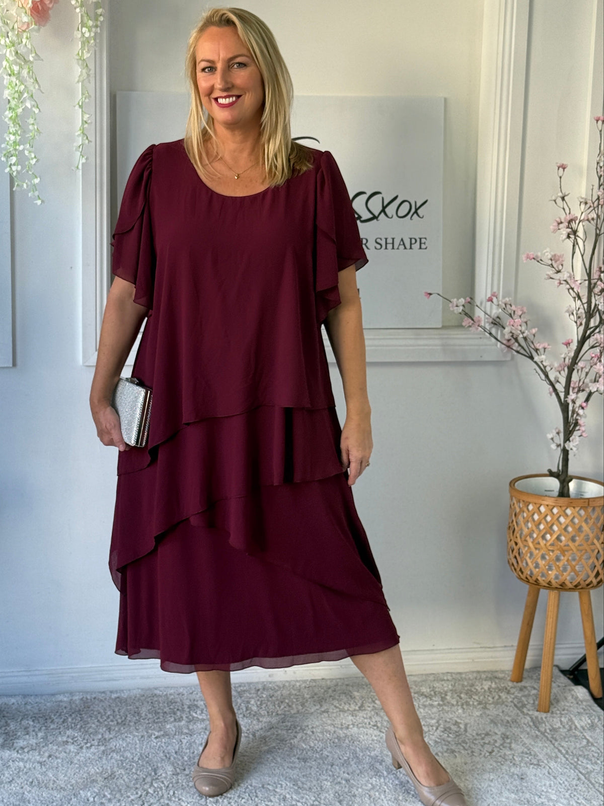 Bella Burgundy Evening Dress