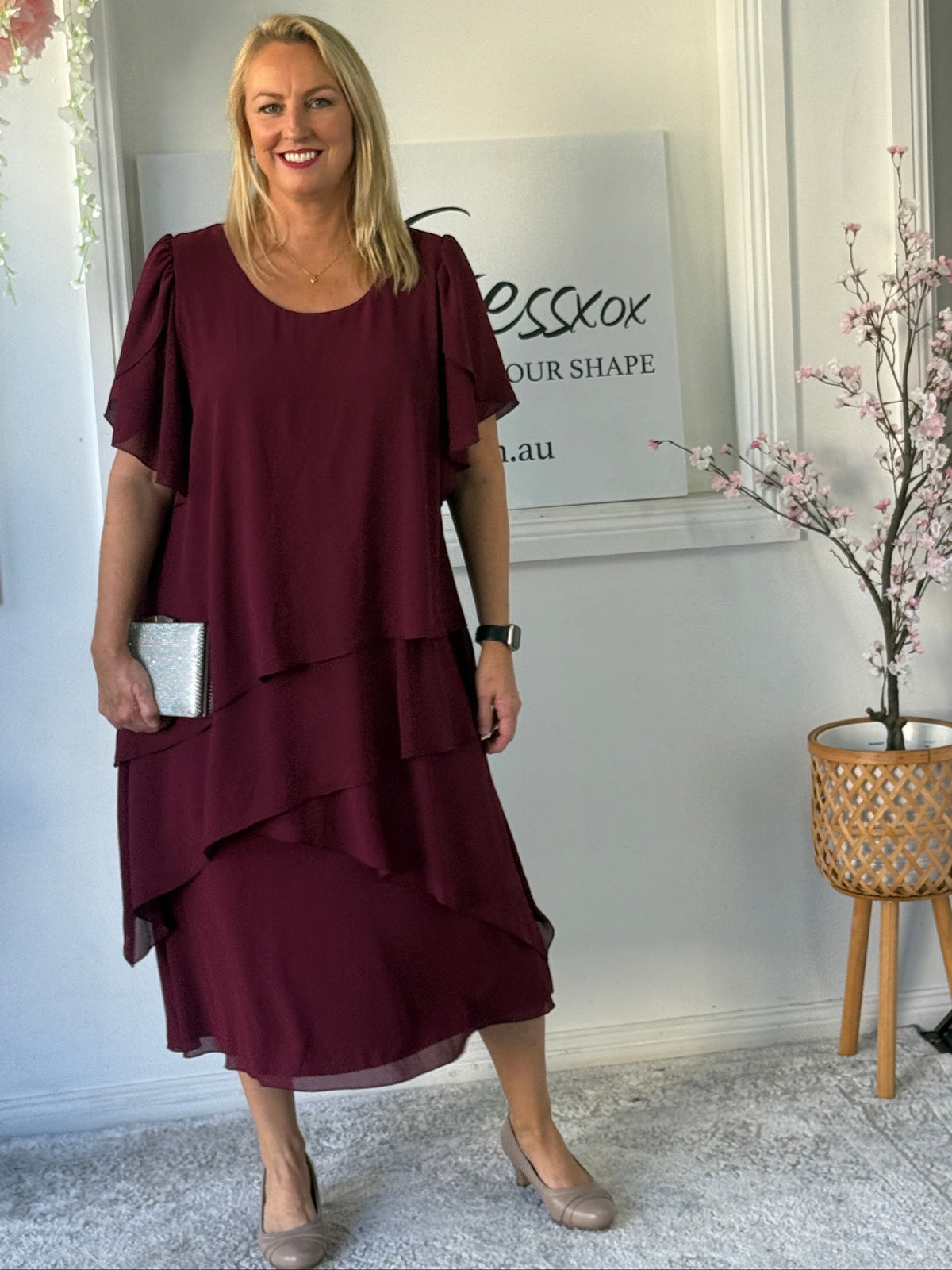 Bella Burgundy Evening Dress