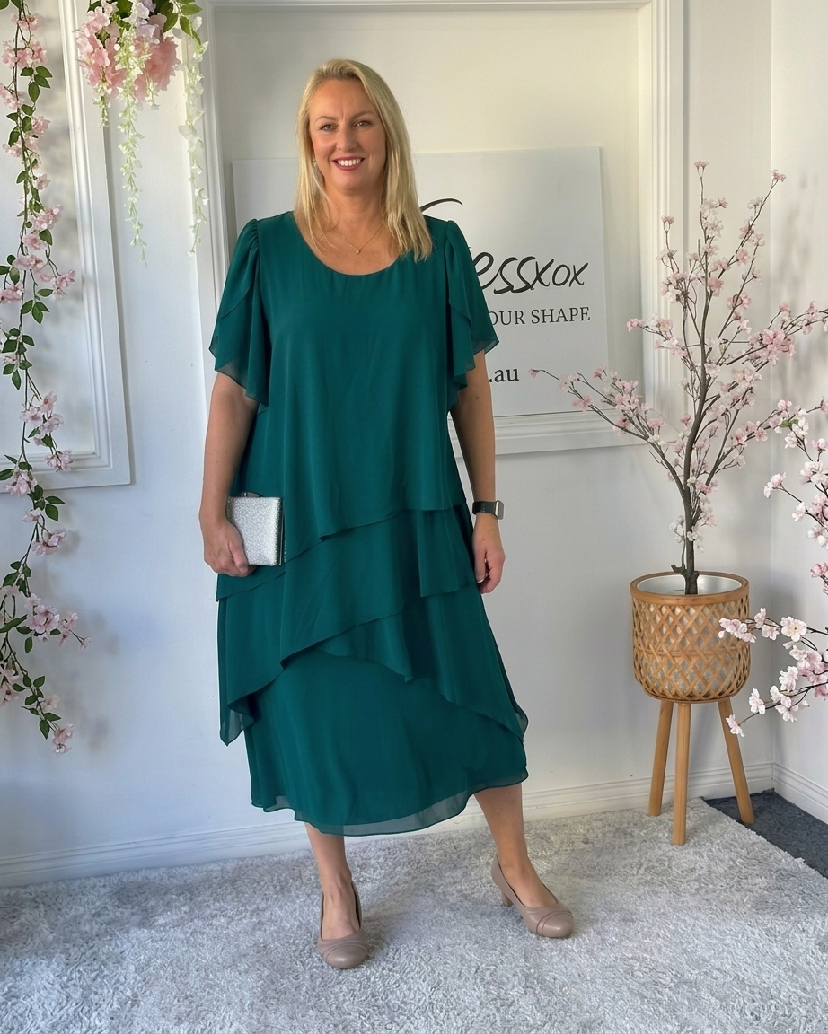 Bella Emerald Chiffon Evening Dress