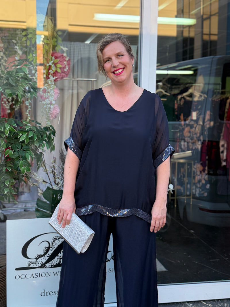 Bindi Navy Silk Top