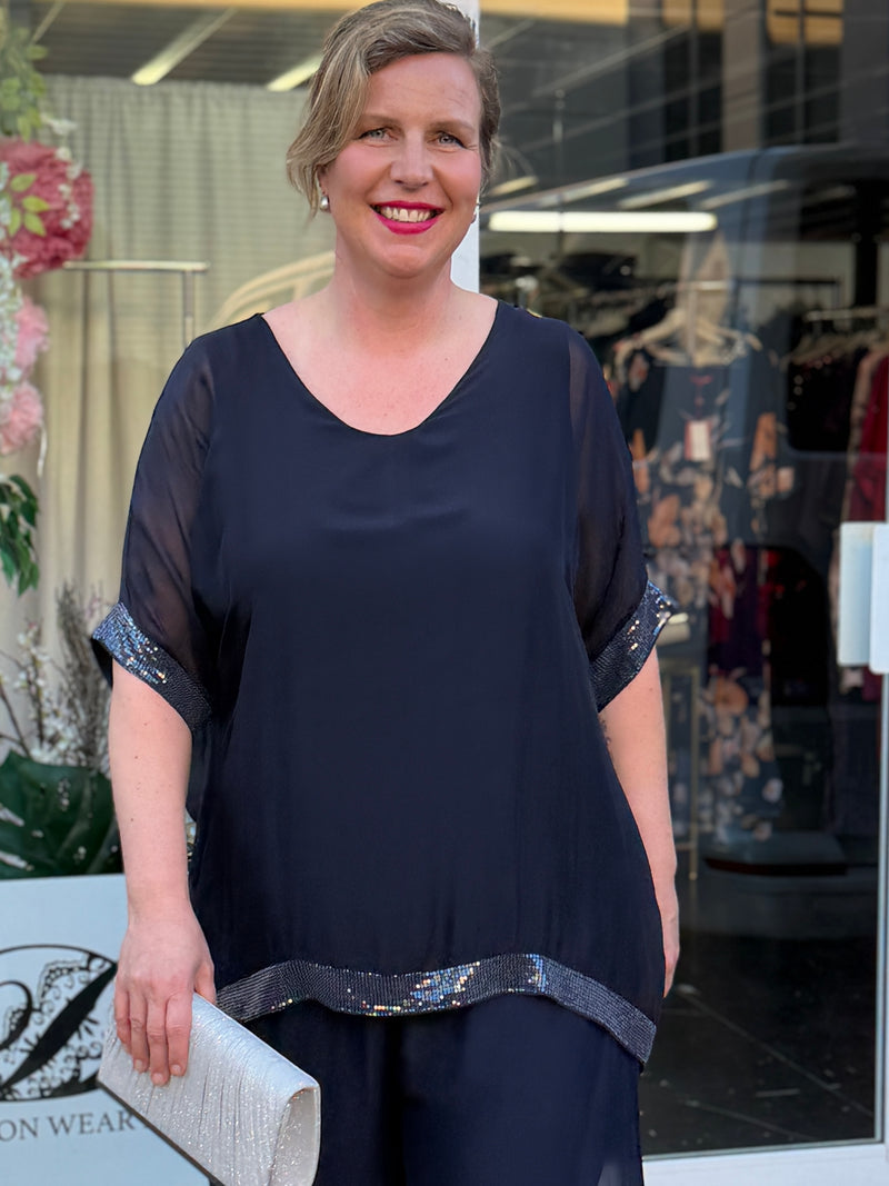 Bindi Navy Silk Top