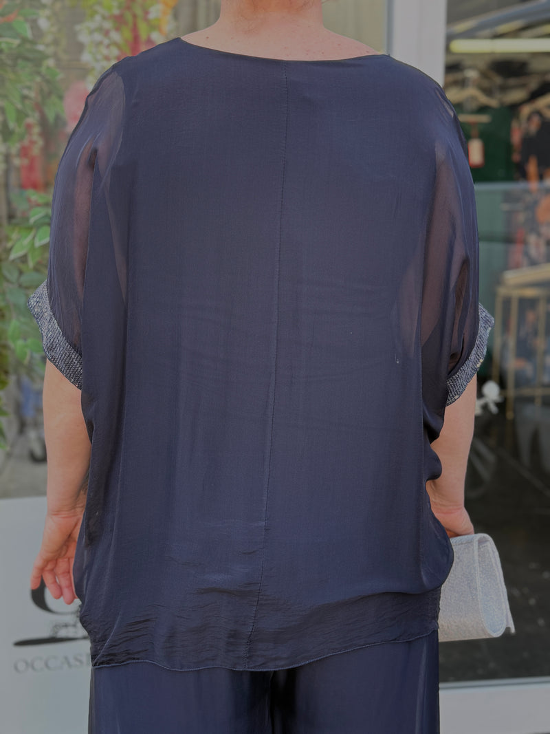 Bindi Navy Silk Top