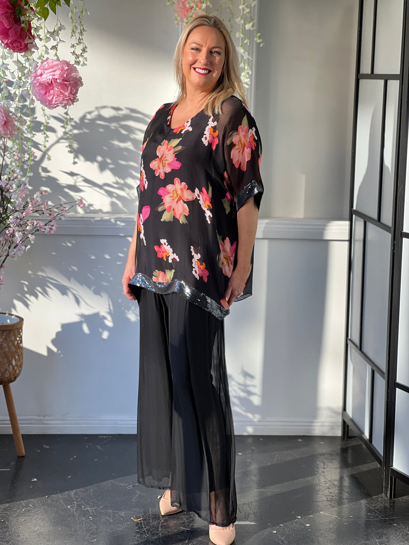 Bindi Black Floral Silk Top