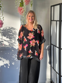 Bindi Black Floral Silk Top