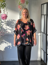 Bindi Black Floral Silk Top