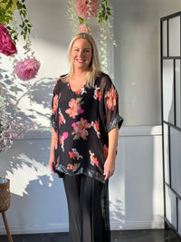 Bindi Black Floral Silk Top