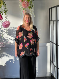 Bindi Black Floral Silk Top