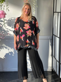 Bindi Black Floral Silk Top