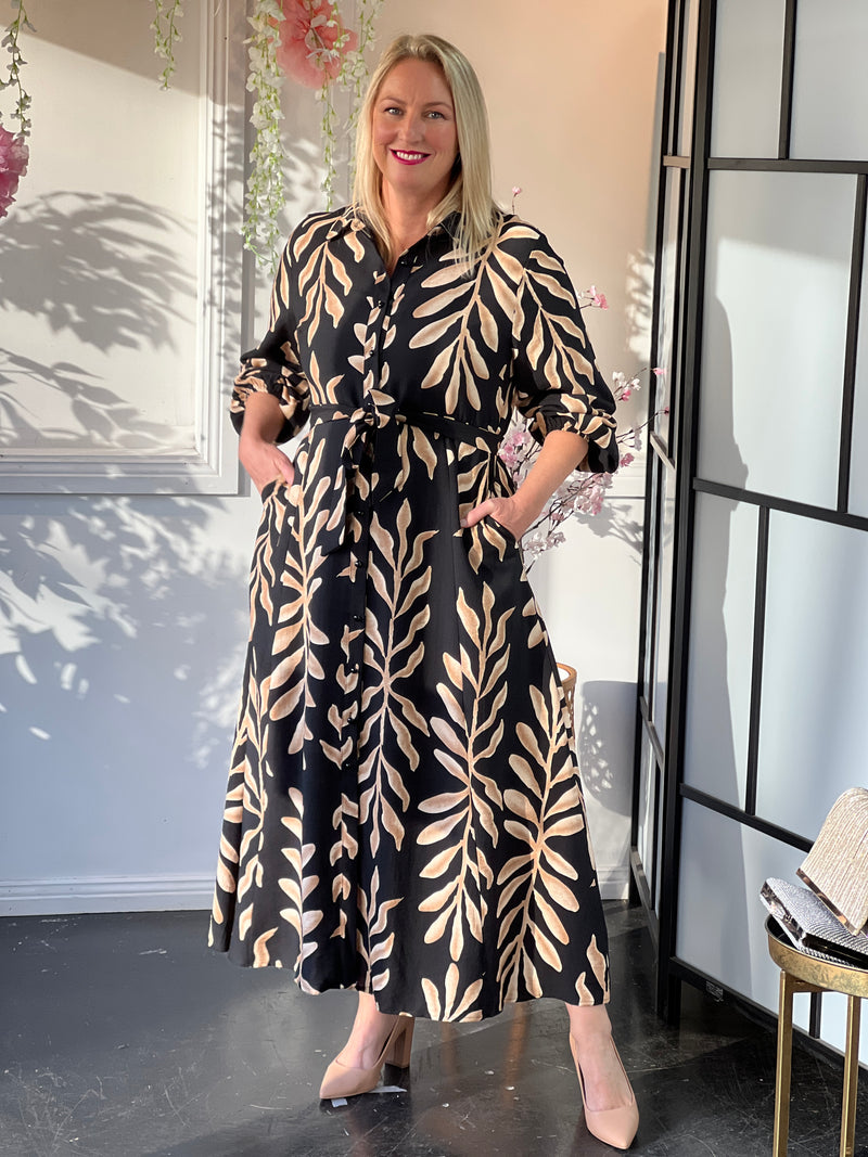 Blair Leaf Black Collared Dress