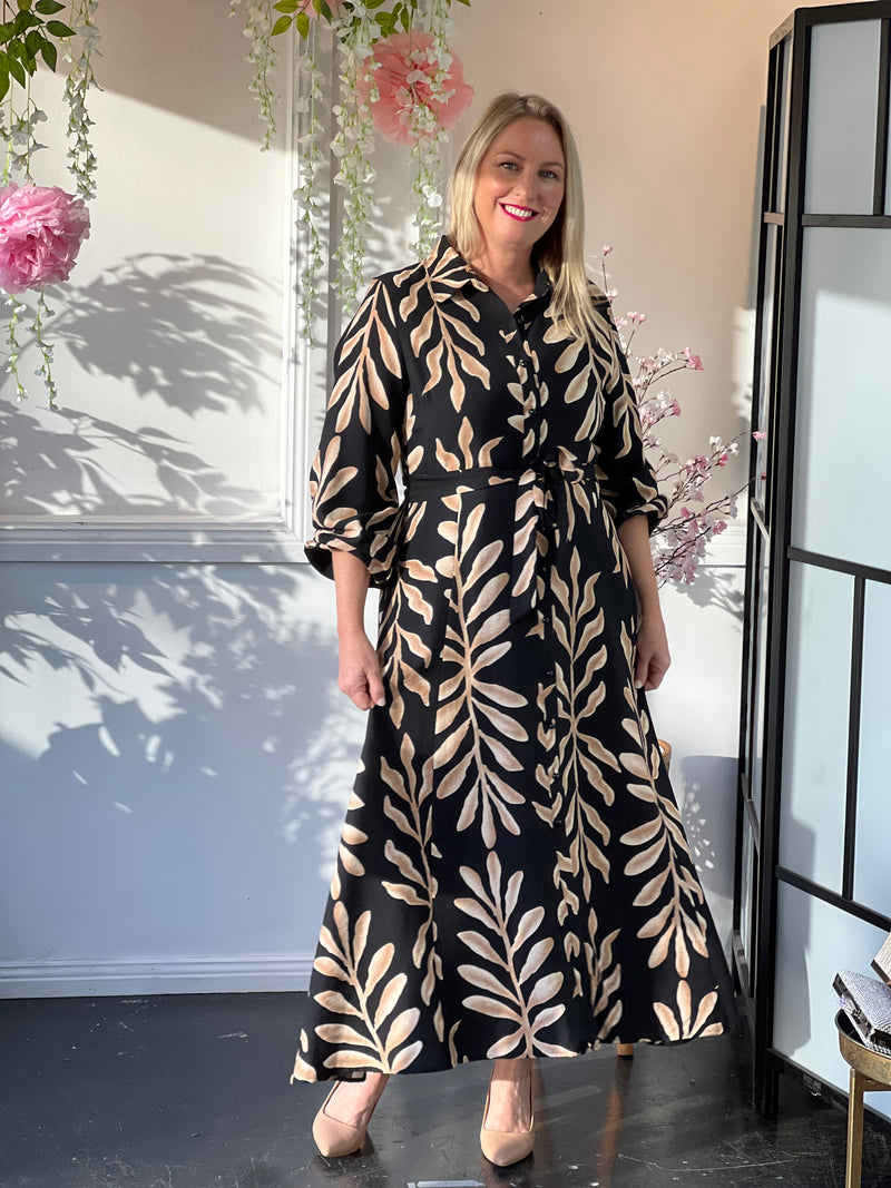 Blair Leaf Black Collared Dress