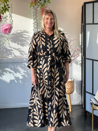 Blair Leaf Black Collared Dress