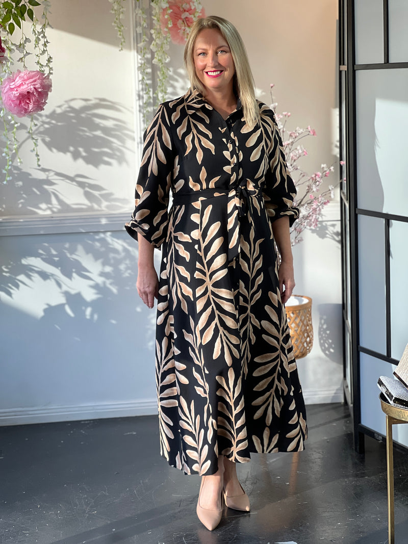 Blair Leaf Black Collared Dress