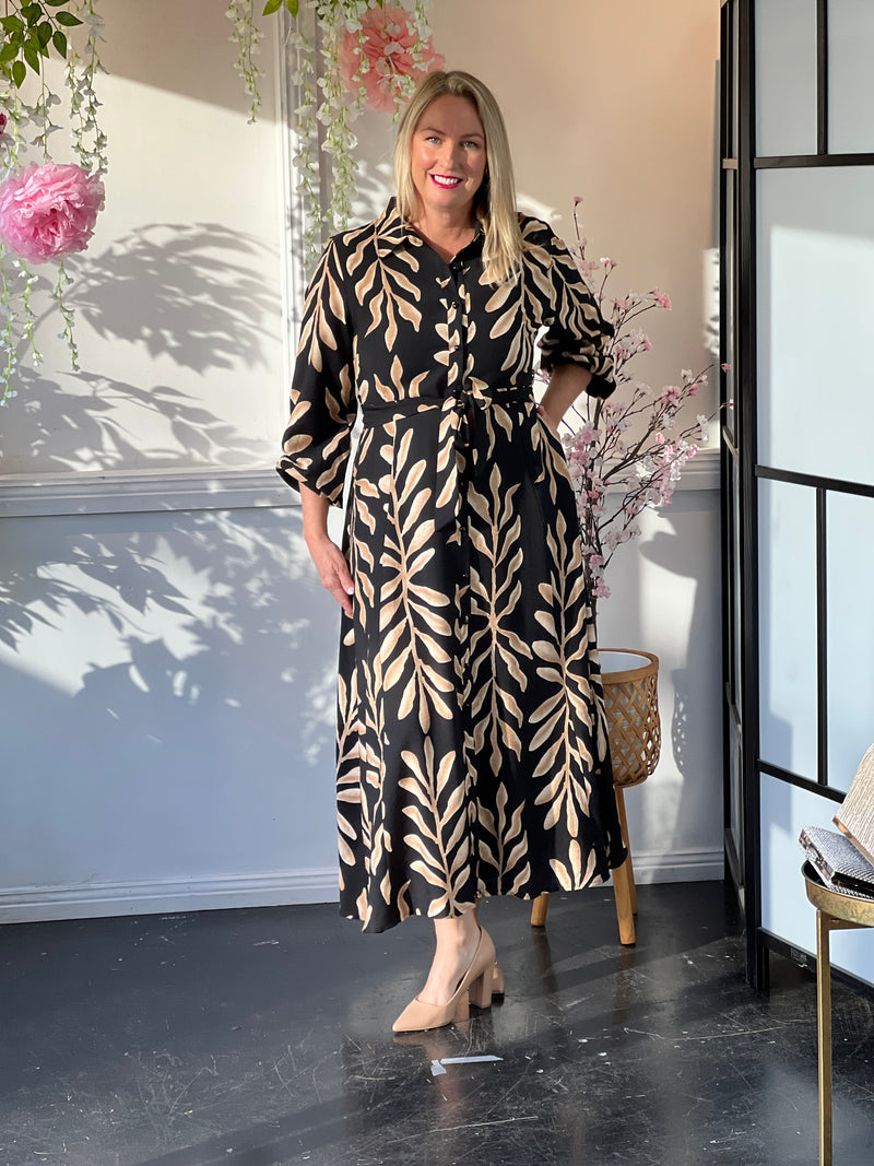 Blair Leaf Black Collared Dress