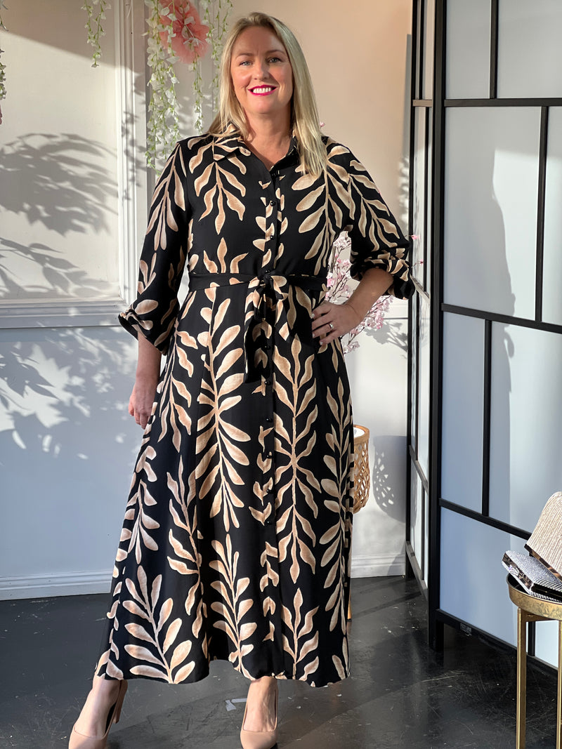 Blair Leaf Black Collared Dress